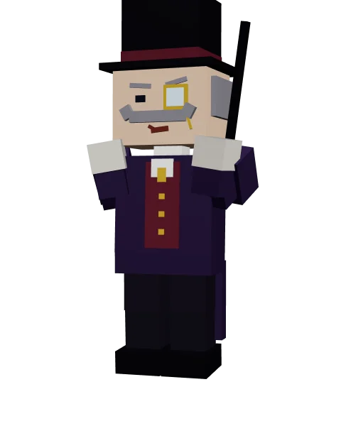Baron Unbrick in a top hat and monocle